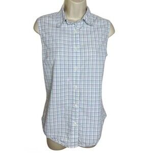 VINTAGE L L Bean Shirt Womens Small Medium Blue Button Down Tank Top Checkered